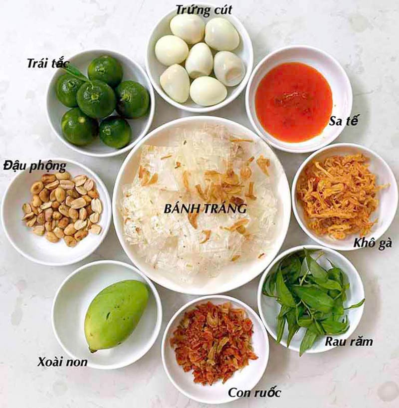 Nguyên liệu làm bánh tráng trộn tắc
